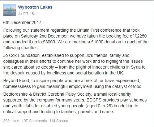 Britain First conference hotel to donate fee to Jo Cox Foundation